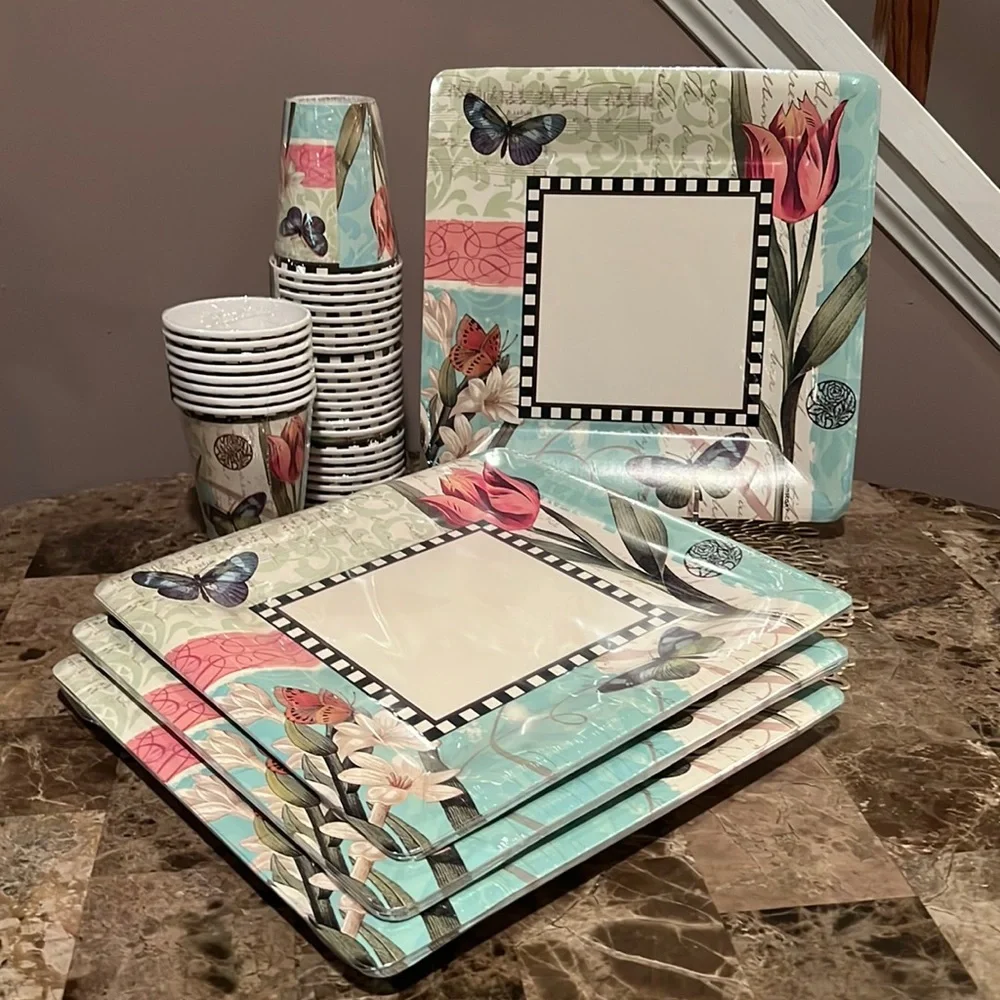 Amscan Bundle “Garden Melody ” Paper Plate and Cup Set